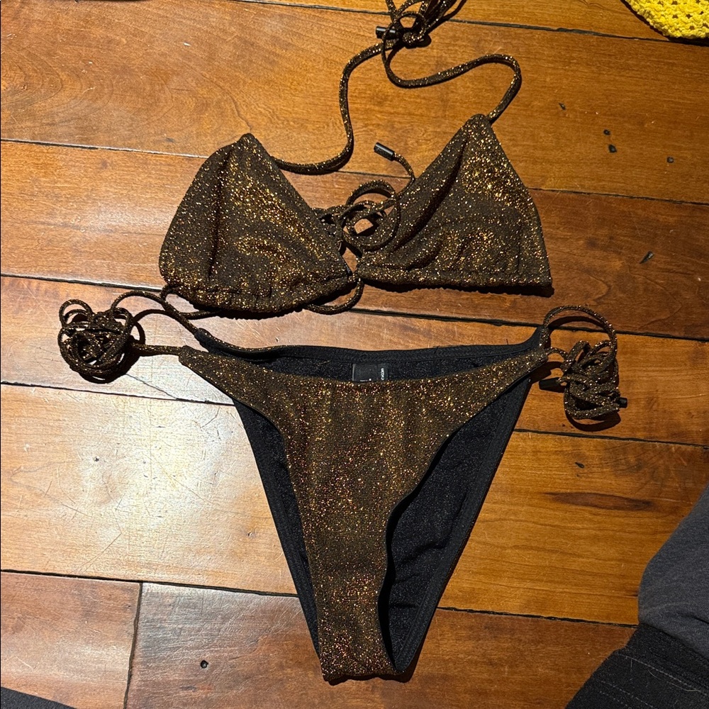 Triangl Swimwear Shimmering Dark Gold Bikini Top and Bottom